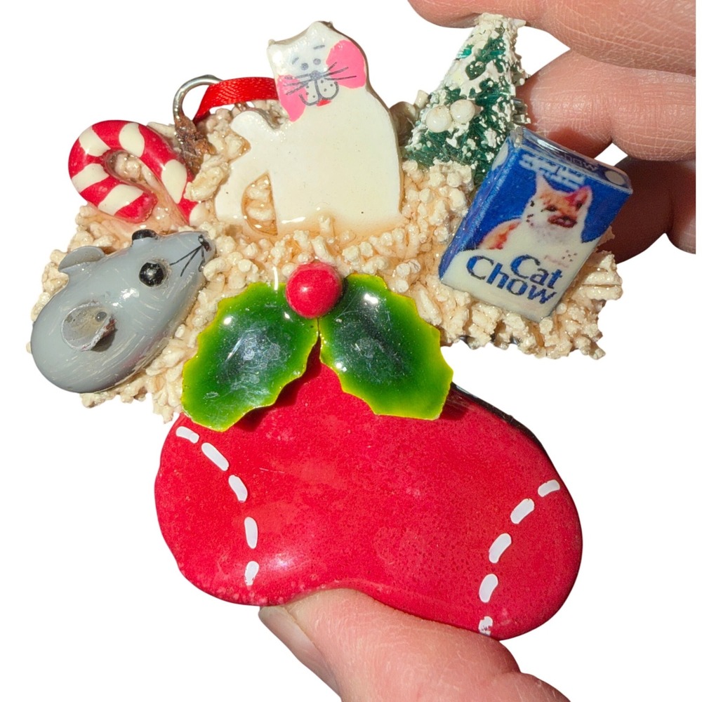 Dough Dollies Christmas Ornament Red Cat‎ Chow Stocking Mouse